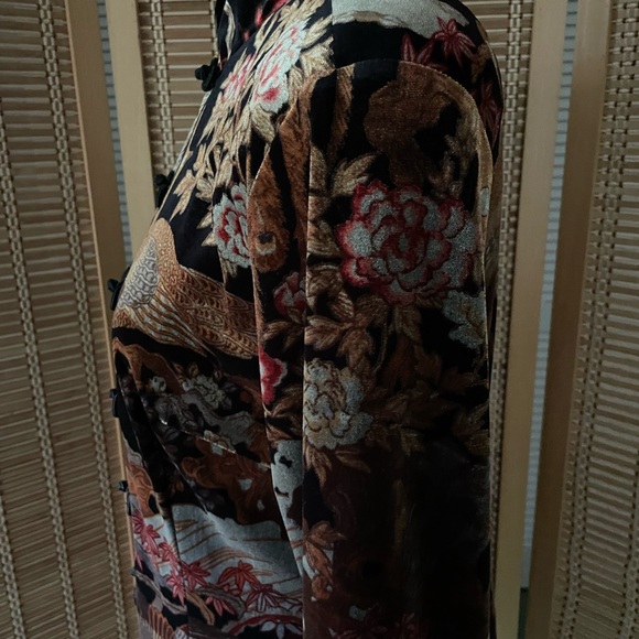 Clio velveteen tunic/long jacket w/beautiful Asian/Oriental/Chinoiserie graphics - Picture 11 of 16